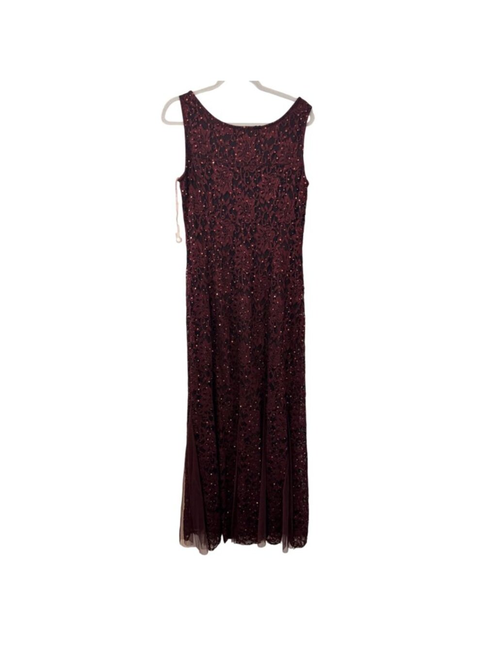 Candalite Burgundy Lace Formal Gown Sequins/ Matching Bolero Jacket Size L Set - Picture 8 of 12